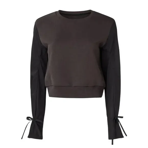 3.1 Phillip Lim Gray Crop Sweatshirt XS Whimsigoth Tie Sleeves Designer $300 - Picture 9 of 12